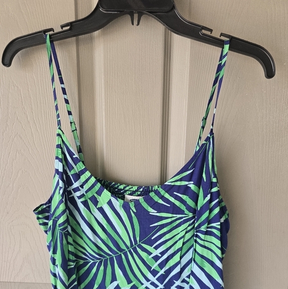 Old Navy Floral Slip Dress Midi Sz L Women Green Blue Palm Leaf Tropical Coastal - Picture 5 of 13
